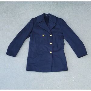 Vtg US Naval Academy Double-Breasted Wool Pea Coat Gold Buttons